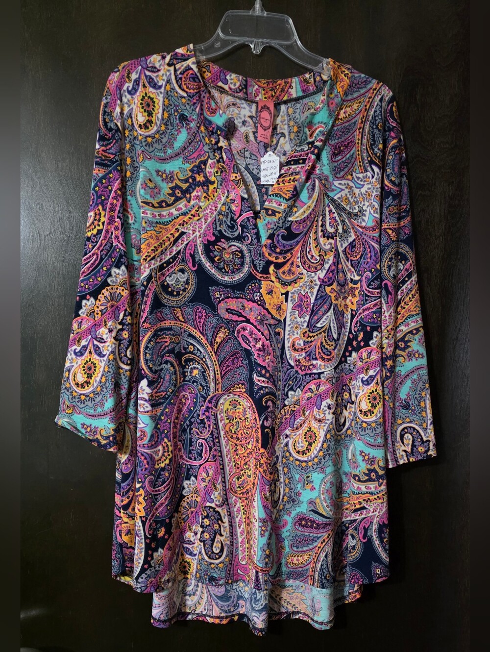 Honeyme Paisley V-Neck Tunic Top Lightweight Multicolored Women's Size XXL